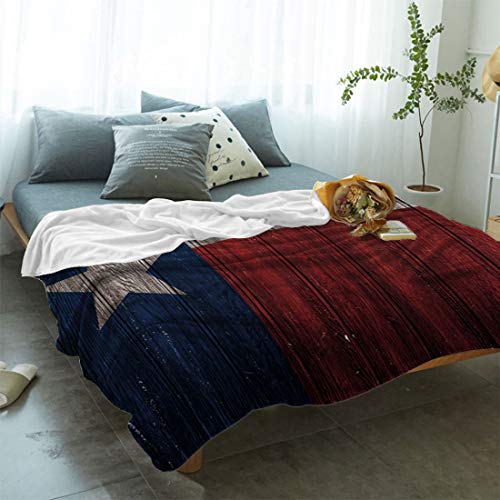 Prime-Home Durable Fleece Throw Blanket for Adults/Kids/Teens/Gifts 40'' x 50'', Western Texas Flag Painted on Rustic Wooden Board Luxury Cozy Warm Bed Sofa Couch Thermal Blankets for All Season