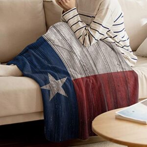 Prime-Home Durable Fleece Throw Blanket for Adults/Kids/Teens/Gifts 40'' x 50'', Western Texas Flag Painted on Rustic Wooden Board Luxury Cozy Warm Bed Sofa Couch Thermal Blankets for All Season