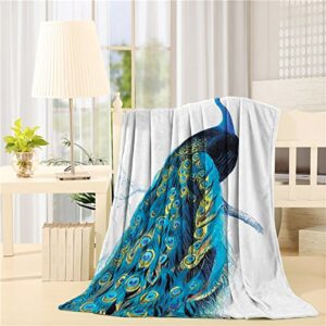 flannel fleece bed blanket 50 x 60 inch peacock throw blanket lightweight cozy plush blanket for bedroom living rooms sofa couch - peacock stand on branch wildlife colorful tropical animals