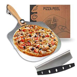 premium pizza peel (12''x 14''), aluminum metal pizza paddle with cutter, pizza spatula with foldable wooden handle for easy storage, pizza spatula paddle for indoor & outdoor ovens ppash 21