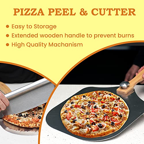 Premium Pizza Peel (12''X 14''), Aluminum Metal Pizza Paddle with Cutter, Pizza Spatula with Foldable Wooden Handle for Easy Storage, Pizza Spatula Paddle for Indoor & Outdoor Ovens PPASH 21