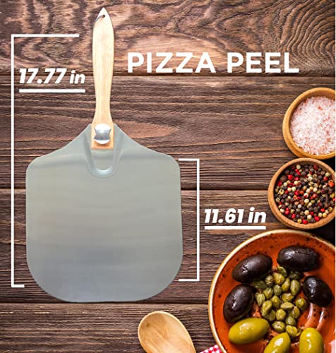 Premium Pizza Peel (12''X 14''), Aluminum Metal Pizza Paddle with Cutter, Pizza Spatula with Foldable Wooden Handle for Easy Storage, Pizza Spatula Paddle for Indoor & Outdoor Ovens PPASH 21