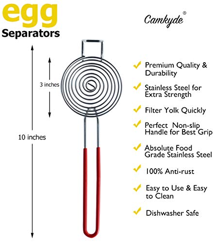 CAMKYDE Egg Separator Food Grade Stainless Steel Egg Yolk White Separation Tool （Red）