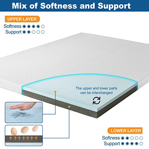 Bomdaia 3 Inch Gel Memory Foam Mattress Topper Full Size Cooling Mattress Pad Pressure Relief Bed Topper for Back Pain, High Density Bamboo Charcoal Firm Topper with Removable & Washable Cover