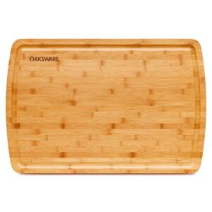 oaksware 30 x 20 inch xxxl bamboo cutting board, kitchen chopping boards with juice groove for meat, cheese, fruit & vegetables- alpine bamboo butcher block carving board for stove topp