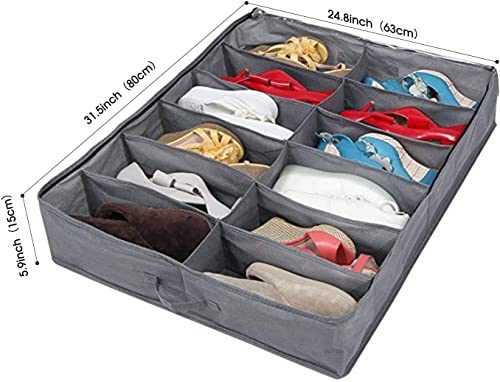 A set of 2, with lid, strong box strap/strong zipper and handle, bed bottom storage bag storage bag, transparent folding bed under shoe cabinet storage solution, a total of 24 pairs of shoes can be stored