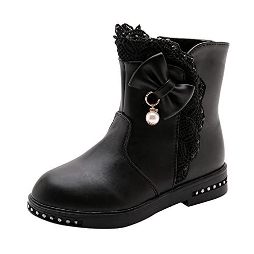 Baby Knot Princess Toddler Infant Leather Boots Fashion Kids Shoes Baby Shoes 1st Walking Shoes Girls (Black, 11.5-12 Years Big Kids)