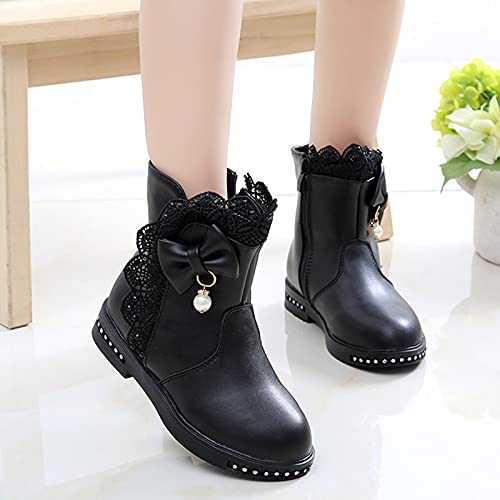 Baby Knot Princess Toddler Infant Leather Boots Fashion Kids Shoes Baby Shoes 1st Walking Shoes Girls (Black, 11.5-12 Years Big Kids)