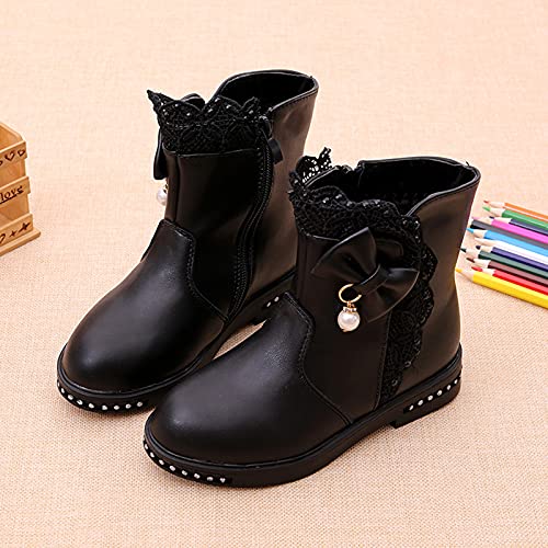 Baby Knot Princess Toddler Infant Leather Boots Fashion Kids Shoes Baby Shoes 1st Walking Shoes Girls (Black, 11.5-12 Years Big Kids)