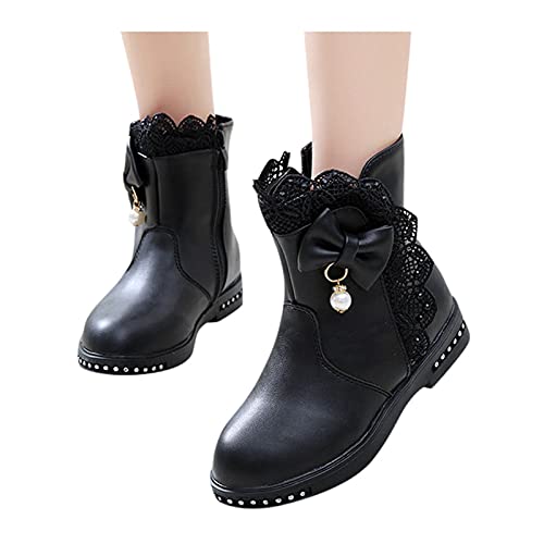 Baby Knot Princess Toddler Infant Leather Boots Fashion Kids Shoes Baby Shoes 1st Walking Shoes Girls (Black, 11.5-12 Years Big Kids)