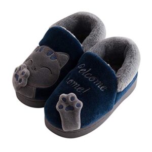 kids baby boys girls winter slippers cartoon cat non-slip home indoors shoes size 2 boys shoes (dark blue, 14)