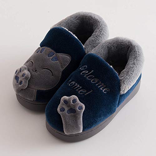 Kids Baby Boys Girls Winter Slippers Cartoon Cat Non-Slip Home Indoors Shoes Size 2 Boys Shoes (Dark Blue, 14)