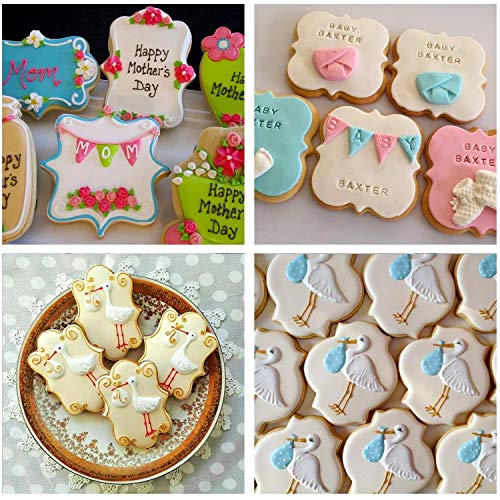 8 PCS Plaque Cookie Cutter Frame Shapes Sugar Sign Cookie Cutters Name Plate Cookie Cutter for Birthday Wedding Baby Shower Cookies Fondant Decorations
