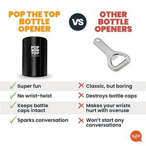 Pop-the-Top Beer Bottle Opener (Stainless): Automatic Bottle Cap Opener, Push Down Pop Off Bar Tool, Soda and Beer Cap Remover, Cool & Fun Gadget