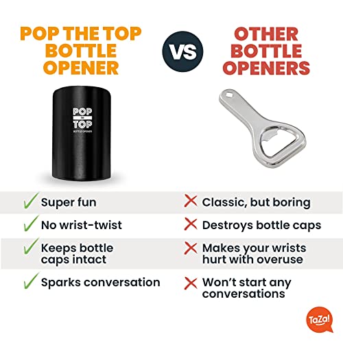 Pop-the-Top Beer Bottle Opener (Stainless): Automatic Bottle Cap Opener, Push Down Pop Off Bar Tool, Soda and Beer Cap Remover, Cool & Fun Gadget