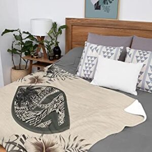 Guam Blanket - The Beige Hibiscus Blanket - Soft and Cozy Comfortable Blanket Sherpa Fleece Blanket Soft Warm Blanket for Bedroom Couch (60x50, 80x60 Inches) (Large (80x60 inches))