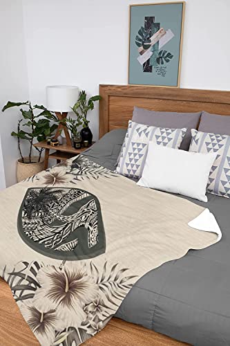 Guam Blanket - The Beige Hibiscus Blanket - Soft and Cozy Comfortable Blanket Sherpa Fleece Blanket Soft Warm Blanket for Bedroom Couch (60x50, 80x60 Inches) (Large (80x60 inches))