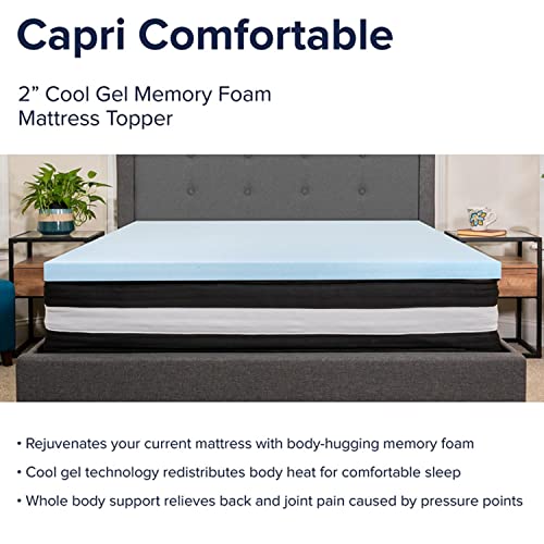 Flash Furniture Capri Comfortable Sleep Queen 10 Inch CertiPUR-US Certified Foam Pocket Spring Mattress & 2 inch Gel Memory Foam Topper Bundle