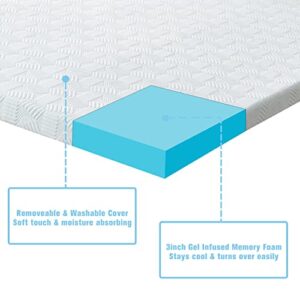 Cambividas 3 Inch Queen Size Memory Foam Mattress Topper, High Density Cooling Gel Mattress Topper for Pressure Relief, Bed Mattress Topper with Removable Bamboo Cover, CertiPUR-US Certified