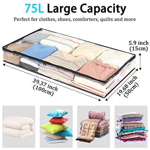 Vieshful 5 Pack 75L Grey Underbed Storage Bags and 3 Pack 75L Clear Underbed Containers，Large Capacity Clothing Organizers for Bedding Blanket Comforter Quilt