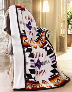 linen mart southwest aztec sherpa borrego fleece throw blanket 50"x 60" - 10 colors