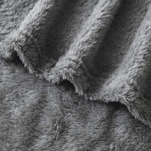 I' HERMU Plush Throw Blanket for Couch (Large 51‘’x 63‘’, Grey with Pom Poms Fringe) Fuzzy Fluffy Plush Soft Cozy Warm Fleece Throw for Bed, Sofa