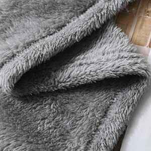 I' HERMU Plush Throw Blanket for Couch (Large 51‘’x 63‘’, Grey with Pom Poms Fringe) Fuzzy Fluffy Plush Soft Cozy Warm Fleece Throw for Bed, Sofa