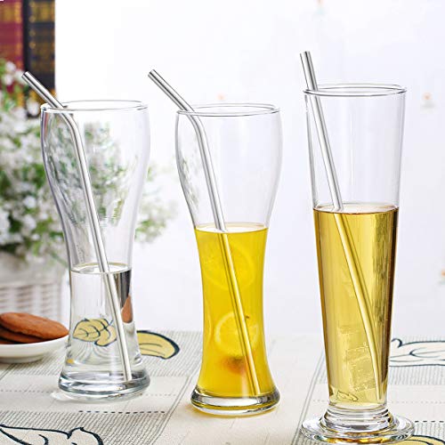 8 Piece 12 Inch Extra Long Metal Straws, 8mm Reusable Stainless Steel Thick Drinking Straws with Silicone Tips and Cleaning Brush, for Tall Tumblers 40 Ounce, Silver