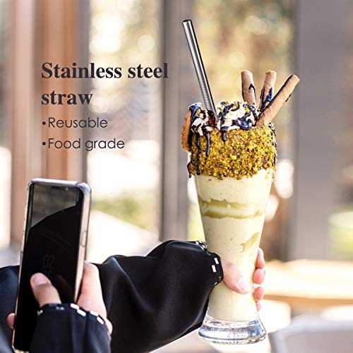 8 Piece 12 Inch Extra Long Metal Straws, 8mm Reusable Stainless Steel Thick Drinking Straws with Silicone Tips and Cleaning Brush, for Tall Tumblers 40 Ounce, Silver