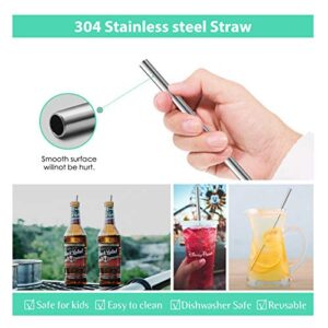 8 Piece 12 Inch Extra Long Metal Straws, 8mm Reusable Stainless Steel Thick Drinking Straws with Silicone Tips and Cleaning Brush, for Tall Tumblers 40 Ounce, Silver