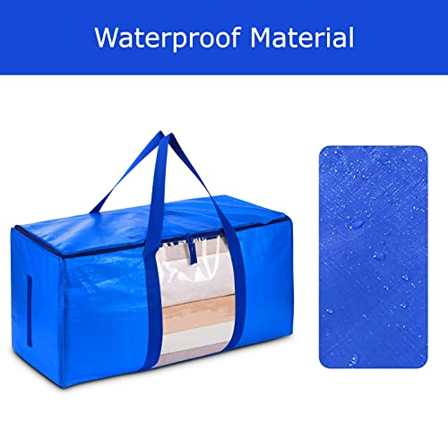 100L Large Storage Bags, Heavy-Duty Moving Bags, 4 Pack Closet Organizers, Clothes Foldable Storage Bins, Moving boxes, Storage Containers for Clothing, Blanket, Comforters, Toys, Bedding (Blue-6pack)