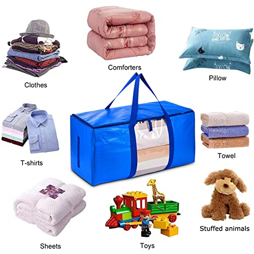 100L Large Storage Bags, Heavy-Duty Moving Bags, 4 Pack Closet Organizers, Clothes Foldable Storage Bins, Moving boxes, Storage Containers for Clothing, Blanket, Comforters, Toys, Bedding (Blue-6pack)