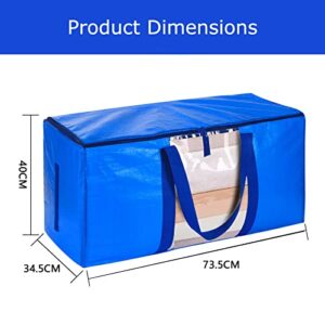 100L Large Storage Bags, Heavy-Duty Moving Bags, 4 Pack Closet Organizers, Clothes Foldable Storage Bins, Moving boxes, Storage Containers for Clothing, Blanket, Comforters, Toys, Bedding (Blue-6pack)