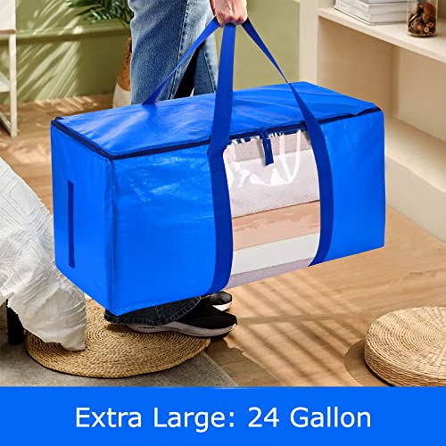 100L Large Storage Bags, Heavy-Duty Moving Bags, 4 Pack Closet Organizers, Clothes Foldable Storage Bins, Moving boxes, Storage Containers for Clothing, Blanket, Comforters, Toys, Bedding (Blue-6pack)