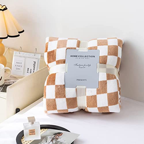 Checkerboard Throw Blankets Luxurious Plaid Flannel Blanket - Super Soft and Warm 100% Polyester Throw for Sofa, Couch, Bed, Car, and Airplane - Elegant Gift Ribbon Included (Khaki,60"x50")