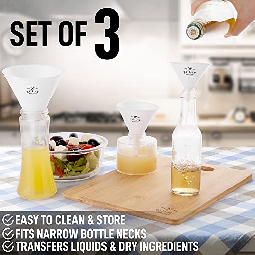 Zulay 3-Pieces Plastic Funnel Set - Large, Medium, and Small Kitchen Funnels for Filling Bottles - Food Grade Cooking Funnel Set of 3