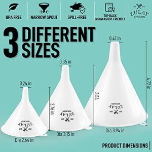 Zulay 3-Pieces Plastic Funnel Set - Large, Medium, and Small Kitchen Funnels for Filling Bottles - Food Grade Cooking Funnel Set of 3