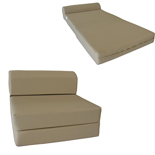 D&D Futon Furniture. Sleeper Chair Folding Foam Bed, Studio Sofa Guest Folded Mattress 6 x 24 x 70, Tan