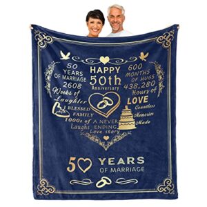 50th wedding gifts for 50th anniversary blanket - 50 years of wedding gifts for couple - golden 50 years of marriage throw blankets gifts for dad mom grandparents wife 60"x 50"