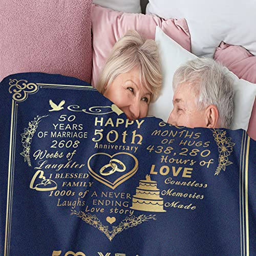 50th Wedding Gifts for 50th Anniversary Blanket - 50 Years of Wedding Gifts for Couple - Golden 50 Years of Marriage Throw Blankets Gifts for Dad Mom Grandparents Wife 60"X 50"