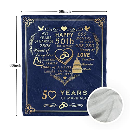 50th Wedding Gifts for 50th Anniversary Blanket - 50 Years of Wedding Gifts for Couple - Golden 50 Years of Marriage Throw Blankets Gifts for Dad Mom Grandparents Wife 60"X 50"