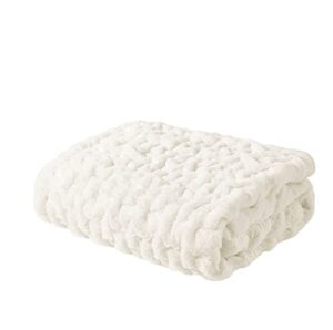 madison park ruched fur luxury throw premium soft cozy brushed long faux fur for bed, couch or sofa , 50x60" , ivory
