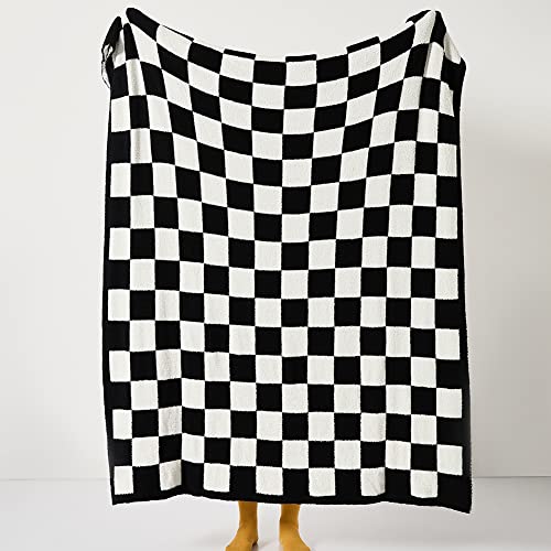 Throw Blankets Barefoot Checkerboard Gingham Warm Cozy Microfiber Reversible for Home Decor Bed Couch-Machine Washable (Classic Black,51"x63")