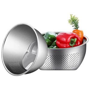 joyoldelf stainless steel rice washing bowl, versatile 3-in-1 colander and kitchen strainer with side drainers for rice, vegetables & fruit