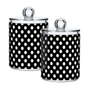 alaza 2pcs polka dot black white qtip holder dispenser 14 oz bathroom storage clear apothecary jars containers cotton ball,cotton rounds,floss picks, hair clips, food