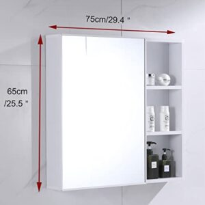 Wall Mount Bathroom Mirror Cabinet Medicine Cabinet Aluminum Hanging Cabinet with Mirror Door Bathroom Wall Mirror Cabinet 21.6 * 25.5 INCH White/Red (Color : White, Size : 29.4 * 25.5 inch)