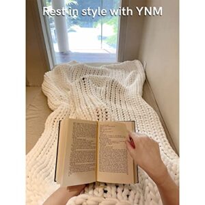 YnM Chunky Throw Blanket, Medium-Weight, Hand Knitted, Skin Friendly, Ventilated and Breathable, Machine Washable, Home Décor Piece for Couch, Sofa and Bed (White, 40x50 Inch)