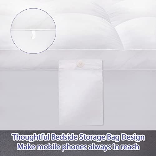 ABENE King Size Extra Thick Fusion Down Feather Filled Bed Mattress Topper for Back Pain, Plush Fluffy Doule Layer Pillowtop Luxury Mattress Pad, Cotton Fabric Soft Featherbed with Bedside Pocket