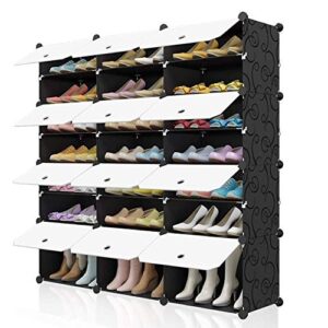 temipty portable shoe rack organizer 48 pair tower shelf storage cabinet stand expandable for heels, boots, slippers， 8 tier black