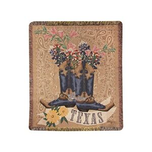 cc home furnishings brown and blue texas bluebonnet throw blanket with fringe border 60" x 50"